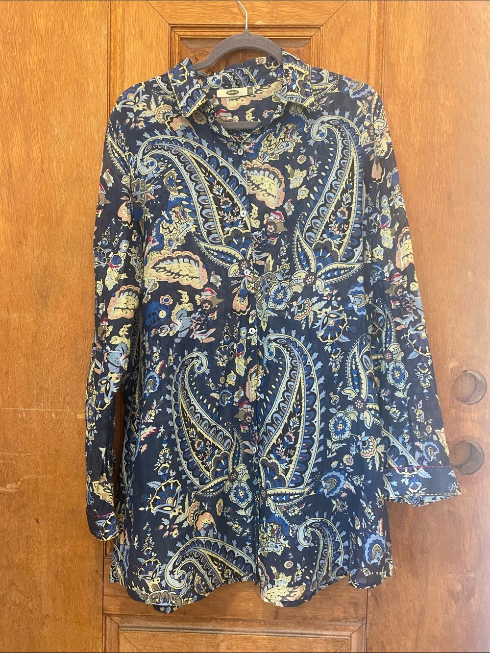 Dolma button down blouse top tunic blue Paisley Floral Blouse XL COTTON
